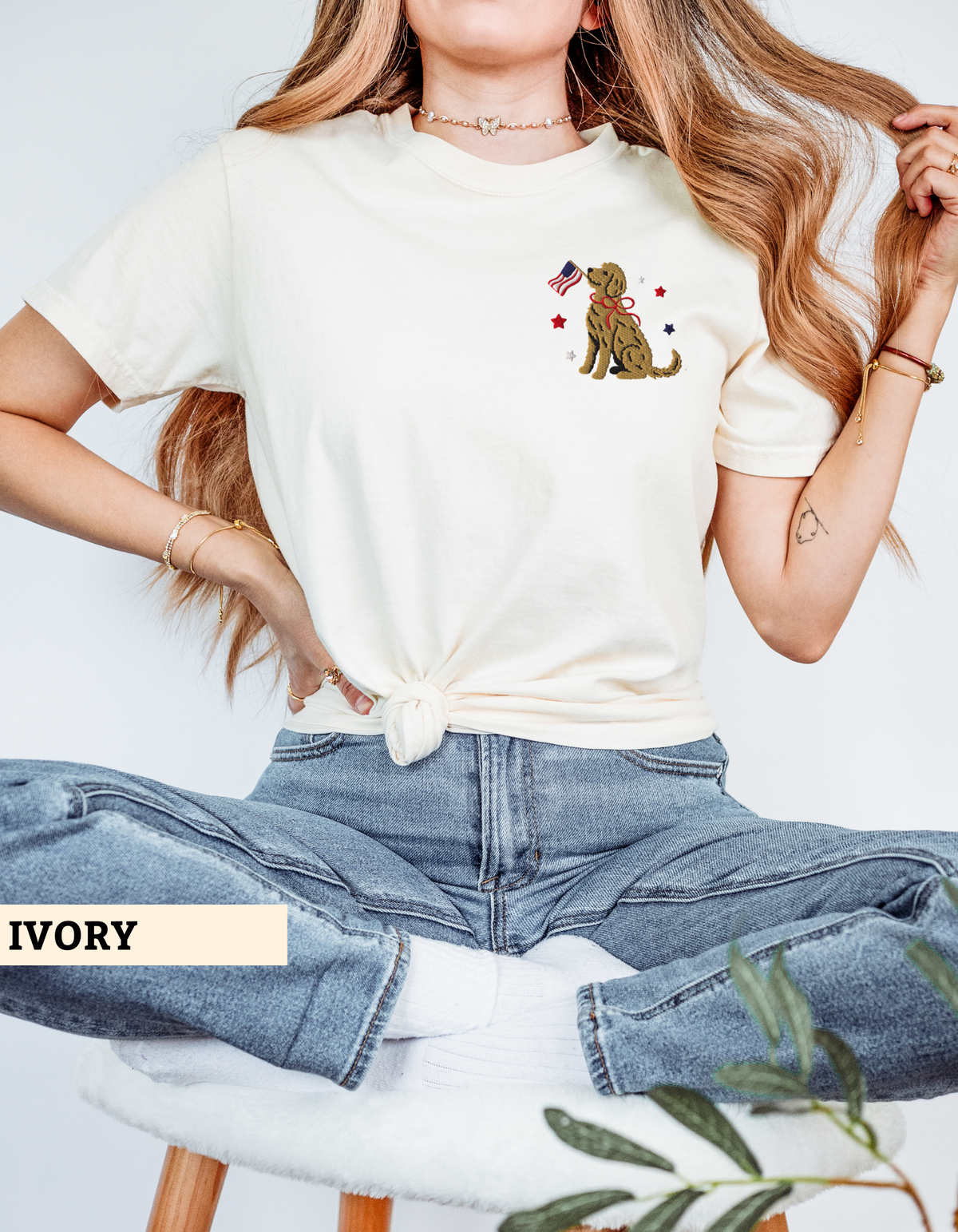 Patriotic Goldendoodle Embroidered Tee