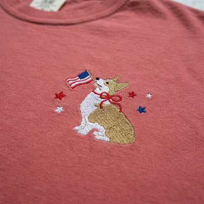 Patriotic Corgi Embroidered Tee