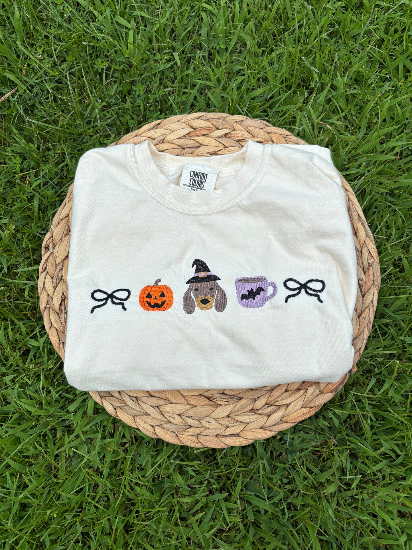 Witch Dachshund Halloween Embroidered Tee