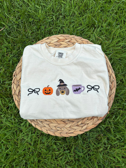 Witch Dachshund Halloween Embroidered Tee