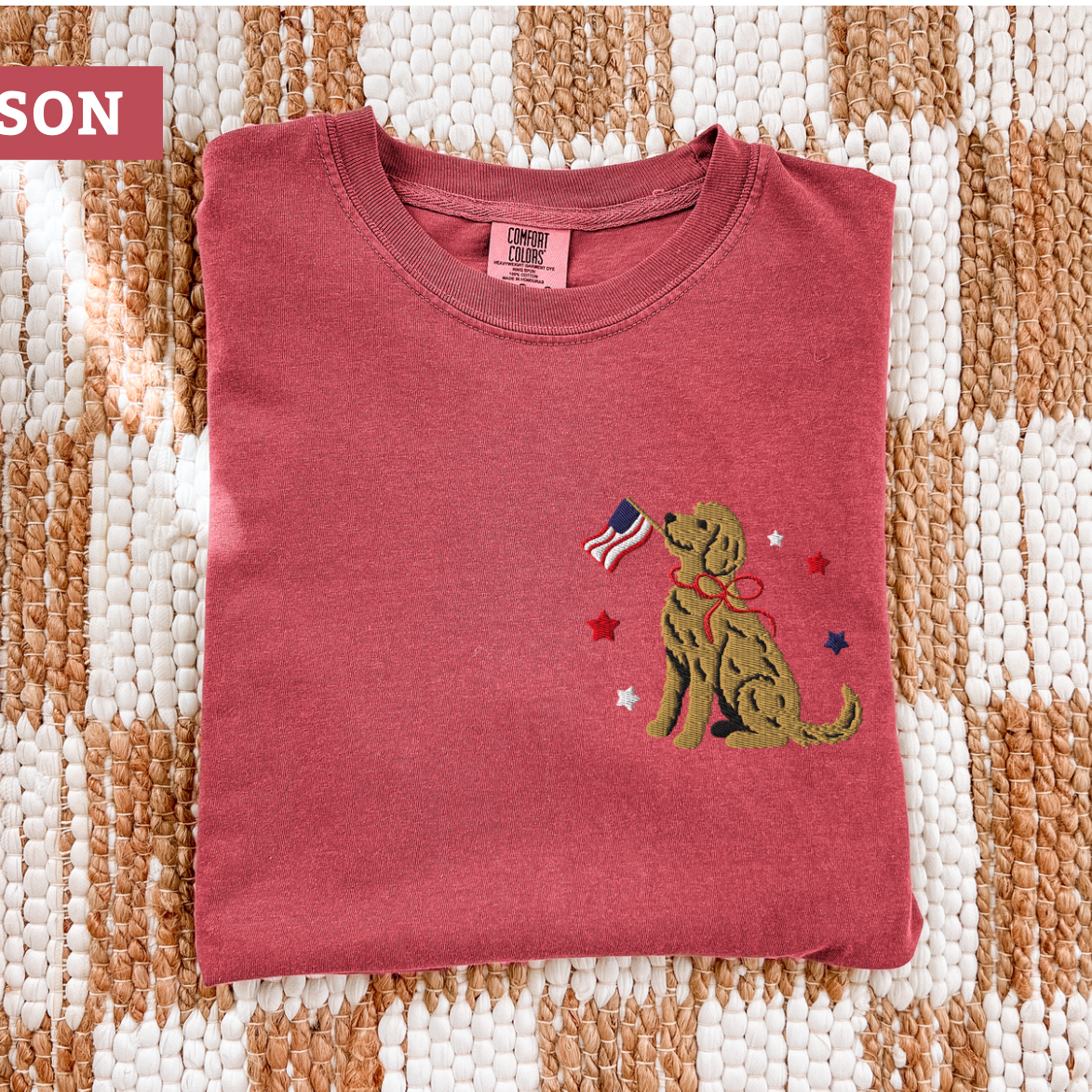 Patriotic Goldendoodle Embroidered Tee