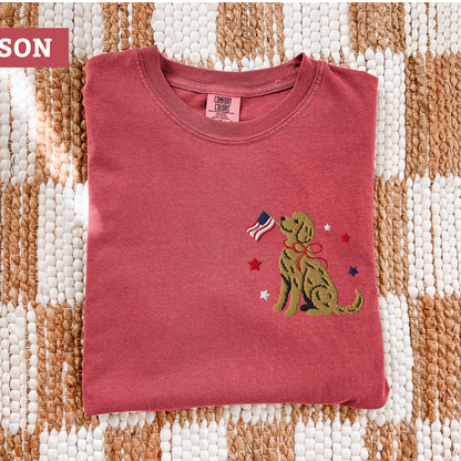 Patriotic Goldendoodle Embroidered Tee