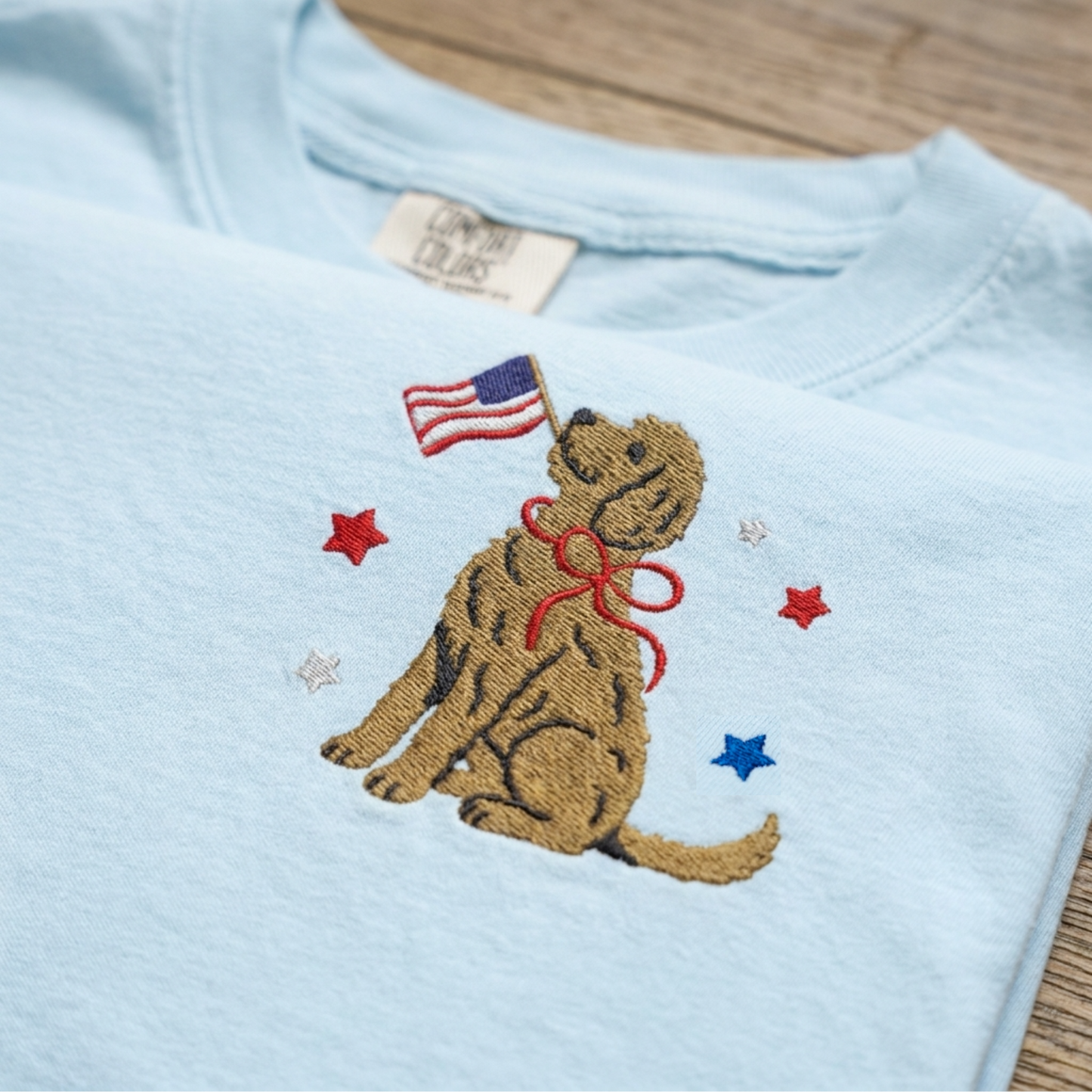 Patriotic Goldendoodle Embroidered Tee