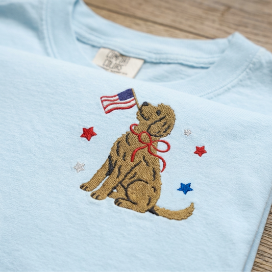 Patriotic Goldendoodle Embroidered Tee