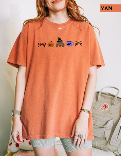 Witch Dachshund Halloween Embroidered Tee
