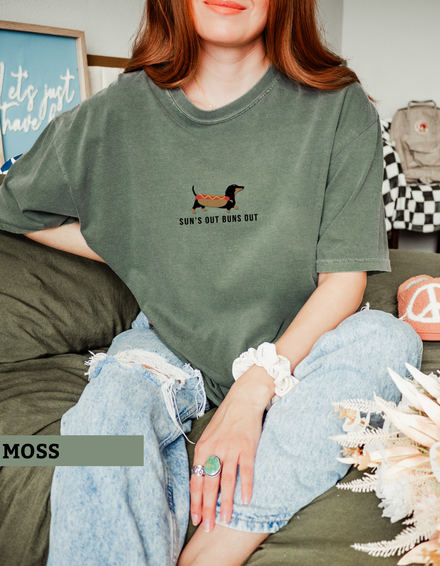 ‘Sun’s out buns out’ Embroidered Dachshund Tee