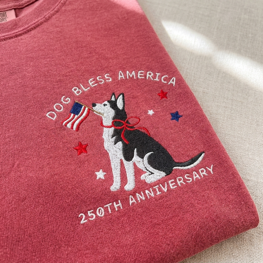 'Dog Bless America' Husky Embroidered Tee