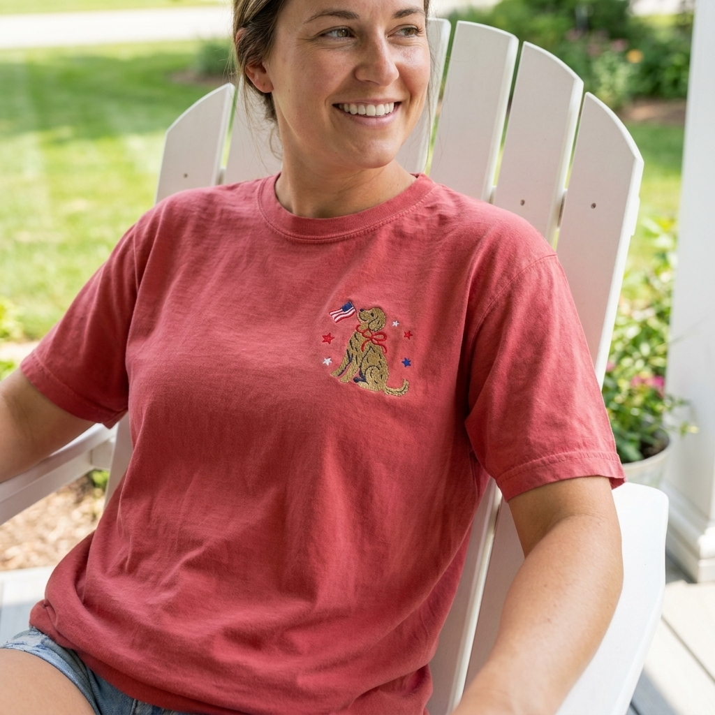 Patriotic Goldendoodle Embroidered Tee