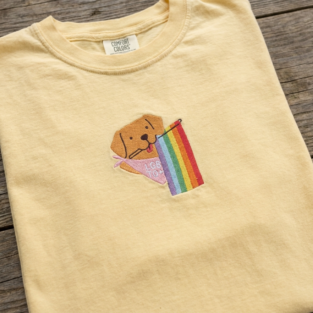 Rainbow Pride Pup Embroidered Tee