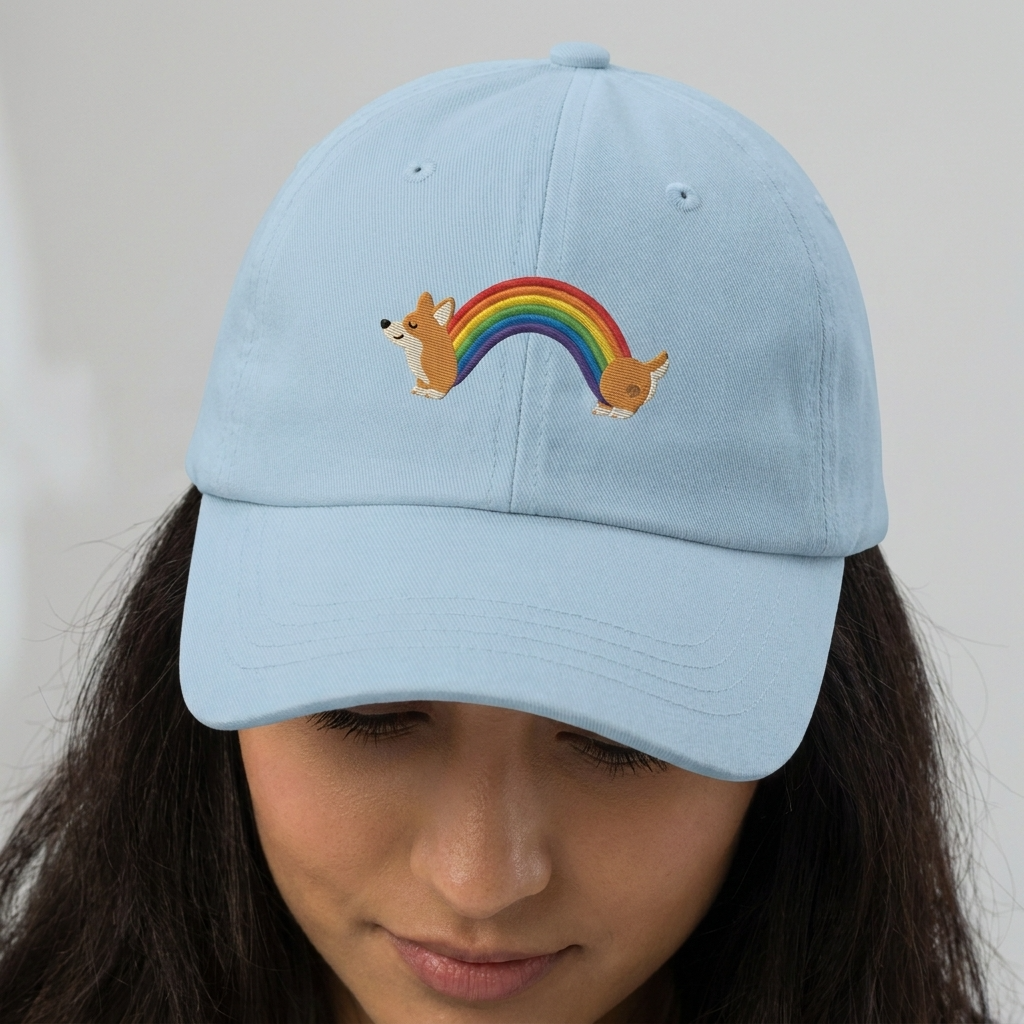 Rainbow Corgi Embroidered Hat