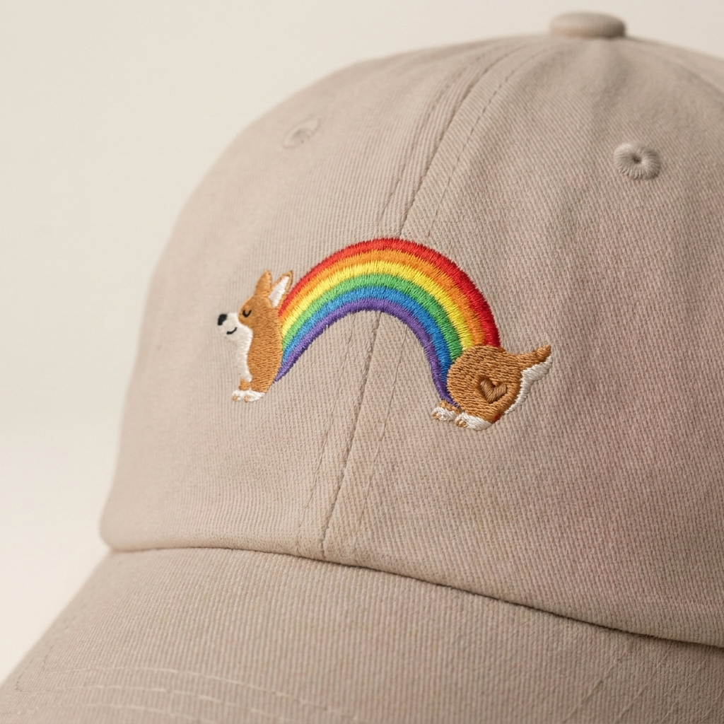 Rainbow Corgi Embroidered Hat